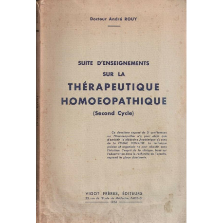 Suite d'enseignements sur la thérapeutique homoeopathique (2nd cycle)