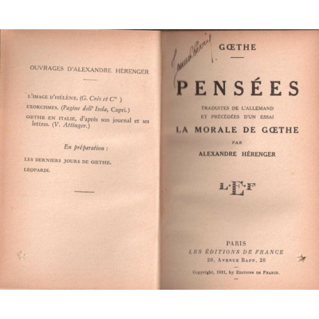 Pensées - de MORALE de GOETHE