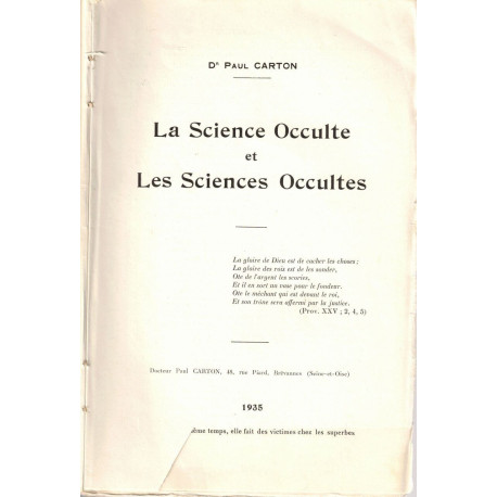 La Sience Occulte et les Sciences Occultes